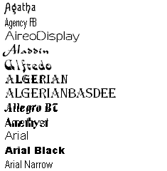 Agatha Agency Aireo Aladdin Algerian Allego Amethyst Arial